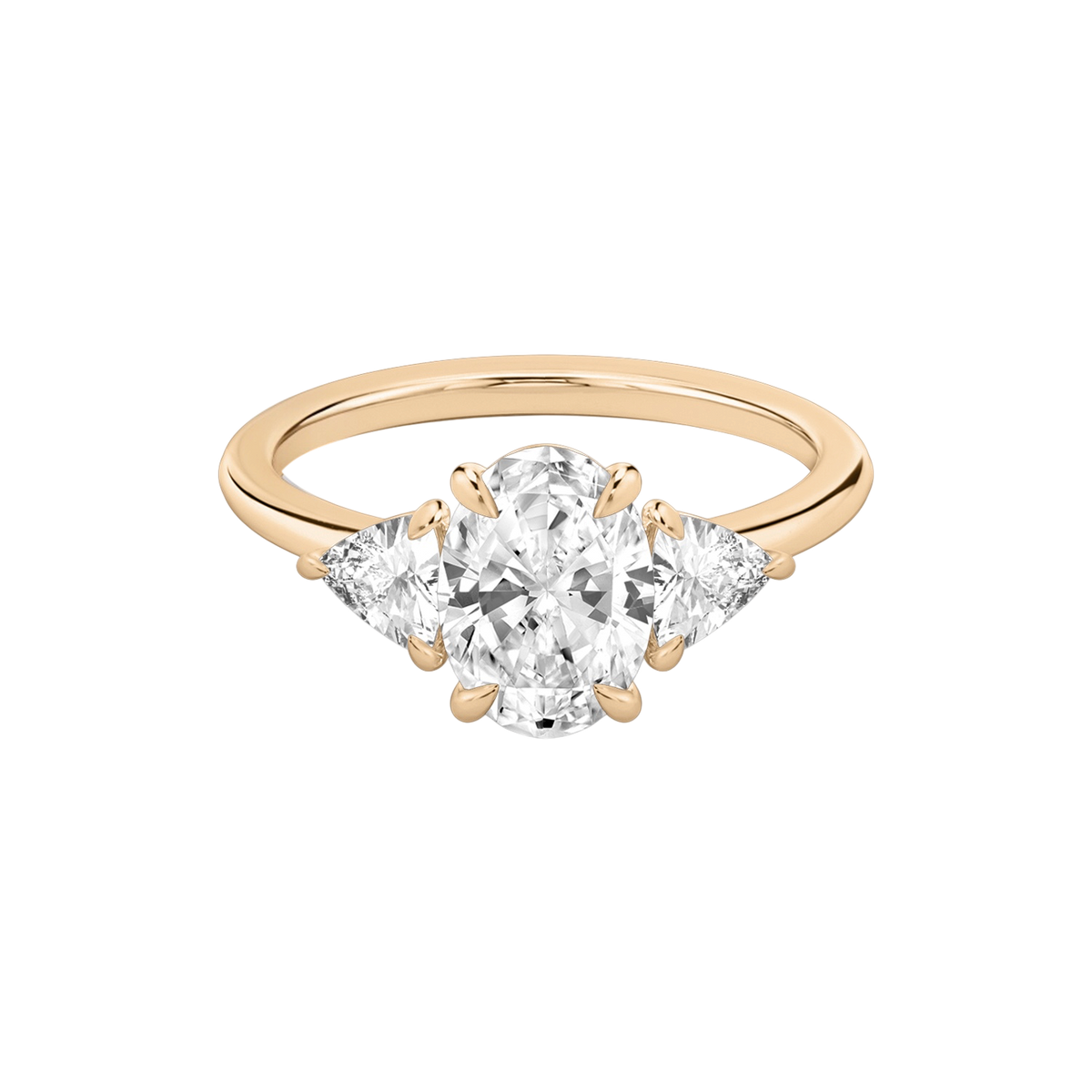 Verlobungsring TRILOGIE, Oval Rosegold Lab-Grown-Diamant, Seitensteine Trillant – Produktansicht | NÓIR Diamonds