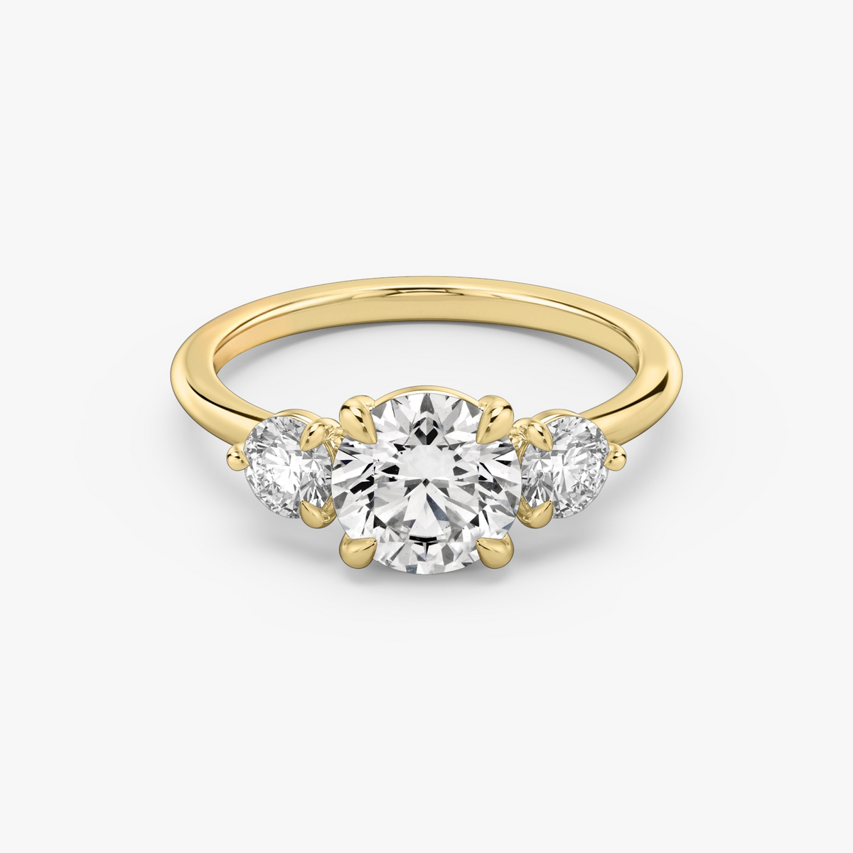 Verlobungsring TRILOGIE, Rund Gelbgold Lab-Grown-Diamant, Seitensteine Rund – Produktansicht | NÓIR Diamonds